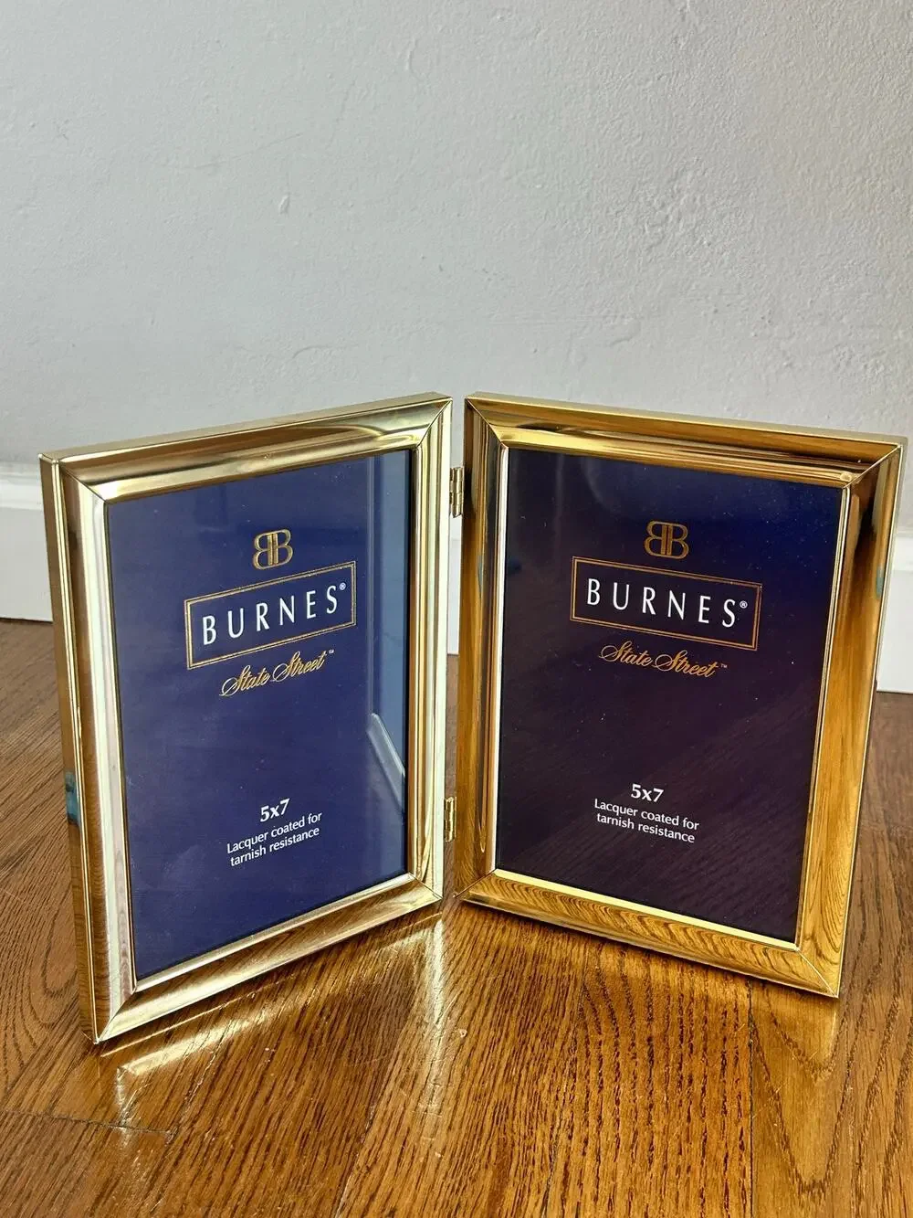 Vintage Burnes State Street Double Hinged Picture Frame 5x7 Gold Book Fold Frame